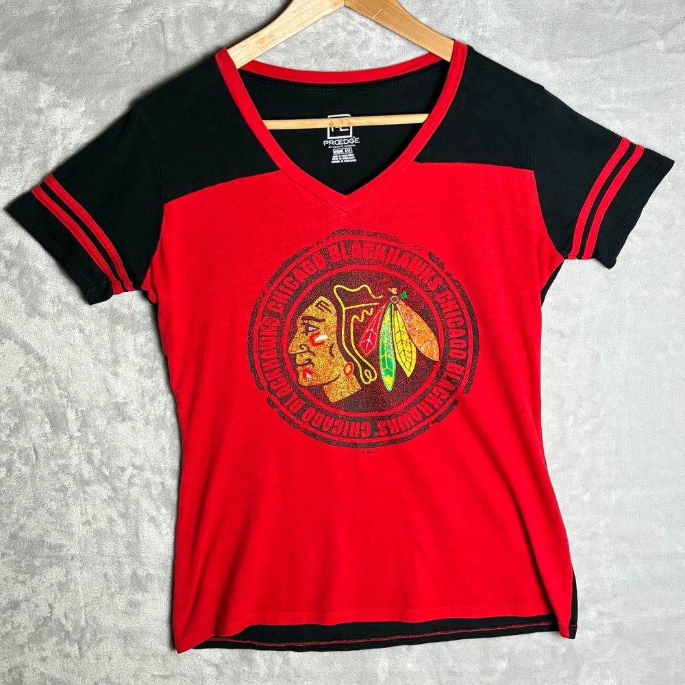 ProEdge Chicago Blackhawks Jonathan Toews 19 V-Neck Shirt Womens M -0234